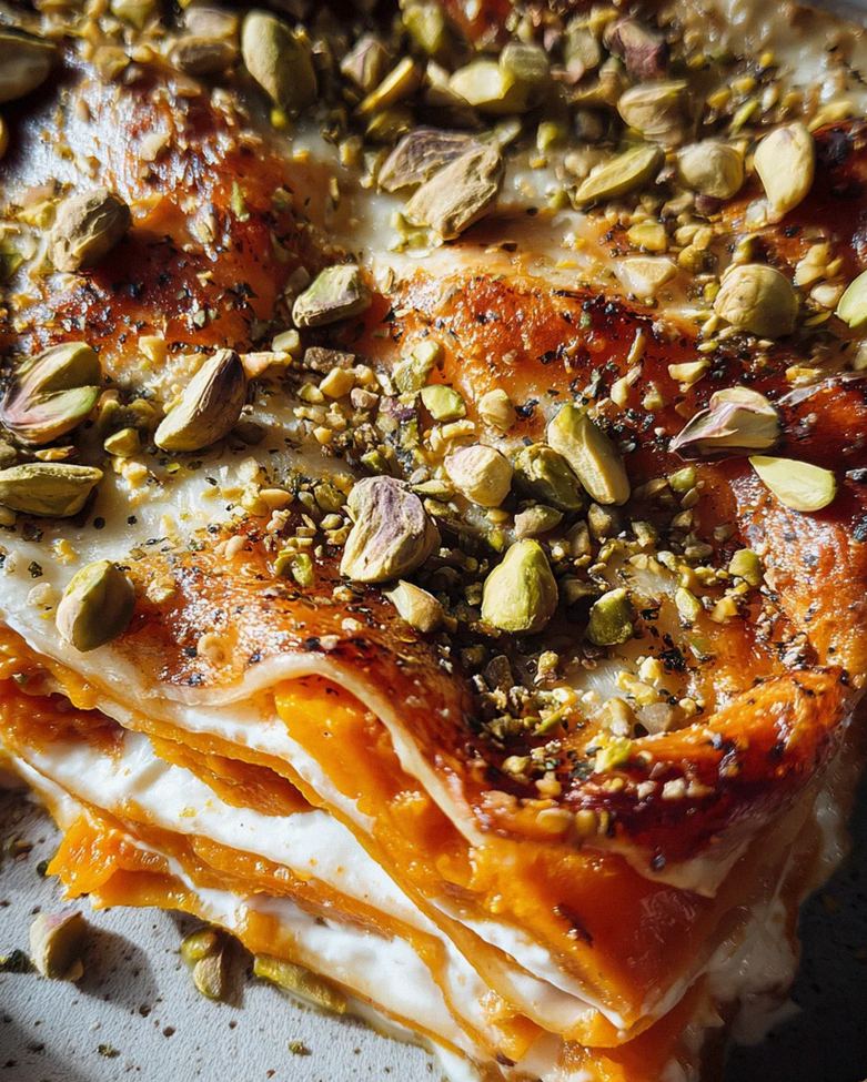 Cremige Kürbislasagne mit Ricotta und Pistazien