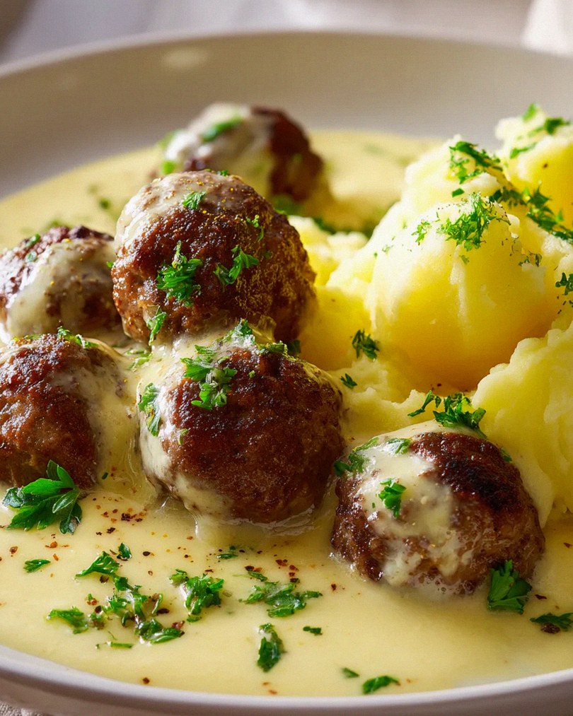 Cremige Slow Cooker Hackbällchen mit Kartoffelpüree Rezept – Schritt 2