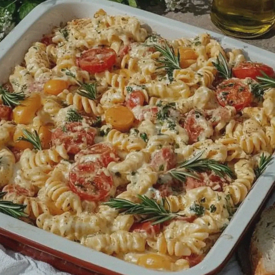 Feta Pasta aus dem Ofen mit frischem Gemüse