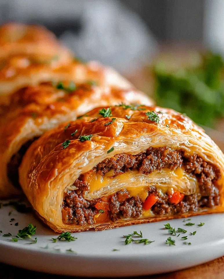 Leckere Hackfleisch Käse Blätterteig Rolle für jeden Anlass