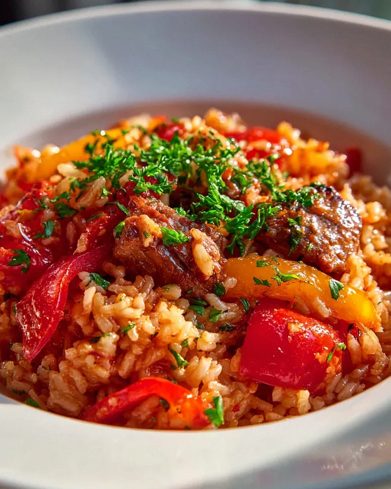 Rustikales Serbisches Reisfleisch mit Paprika und Tomaten – Schritt 2